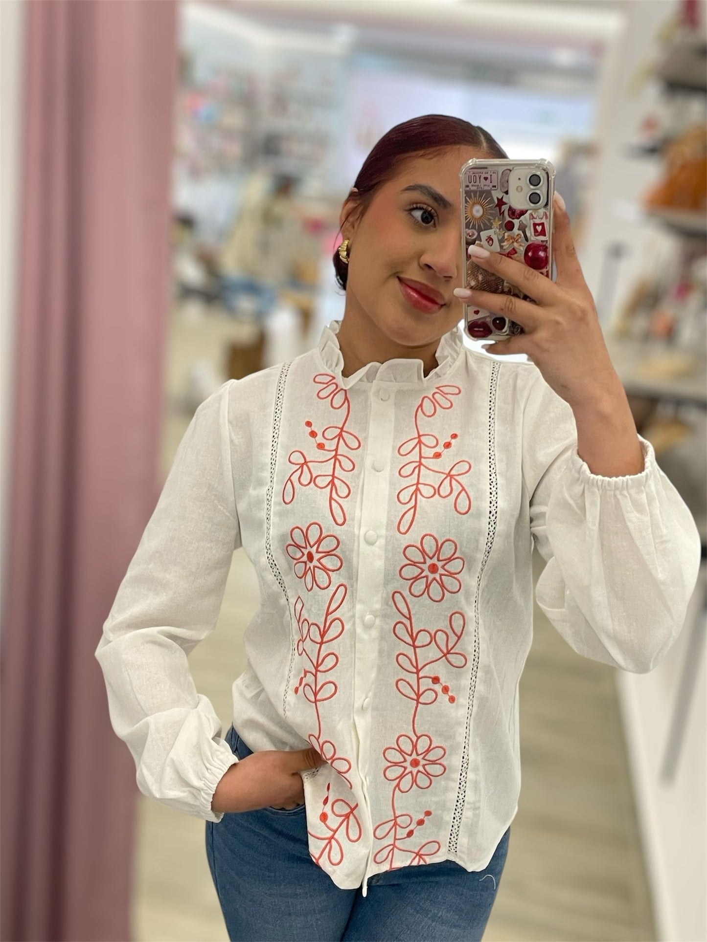 CAMISA BORDADA CORAL
